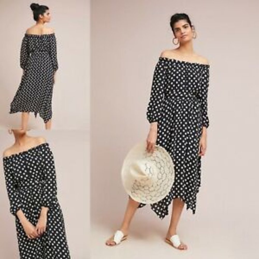 Maeve Gerti Black Polkadot off shoulder dress 6